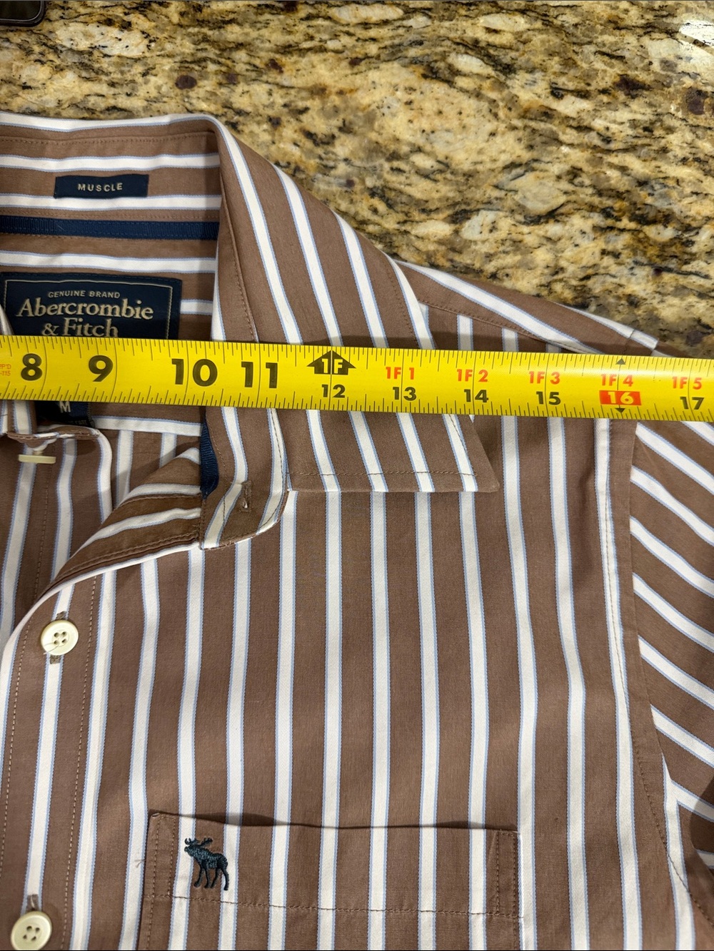 Abercrombie & Fitch Muscle Fit Brown White Stripe Button Shirt Medium - Picture 7 of 10